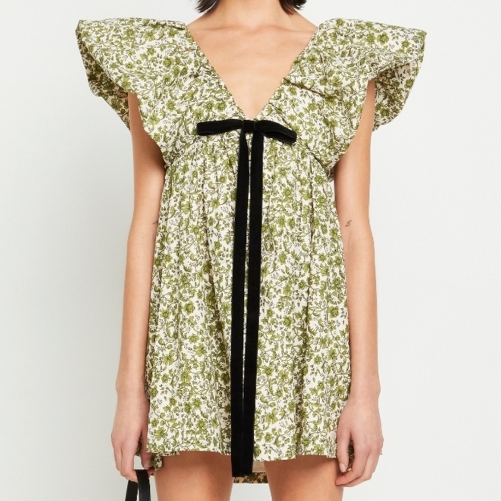o.p.t. Didi Floral Puff Sleeve Mini Dress with Velvet Bow